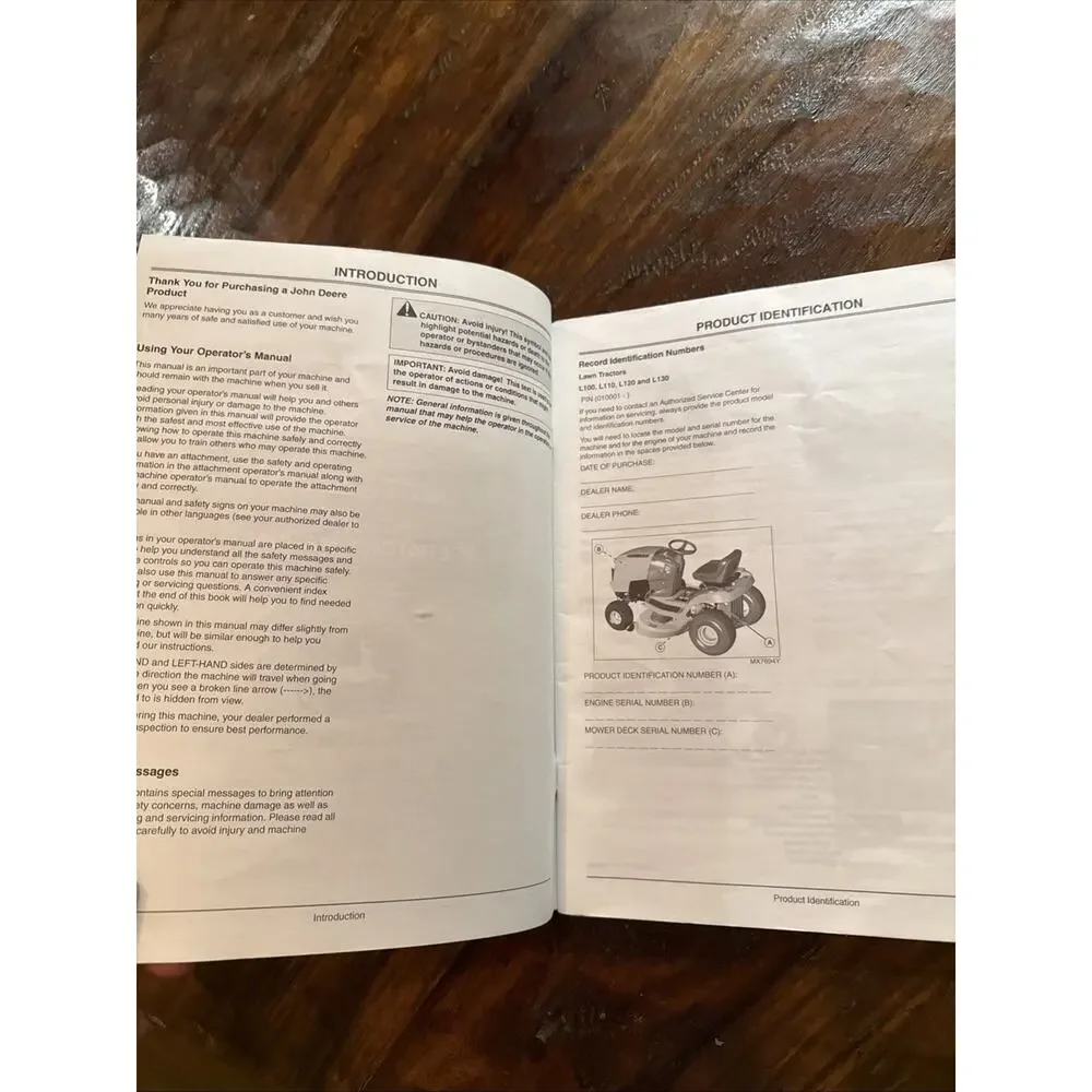 John Deere Lawn Tractor Manual Lot L100 L110 L120 L130 100 Series 2-Bag Bagger
